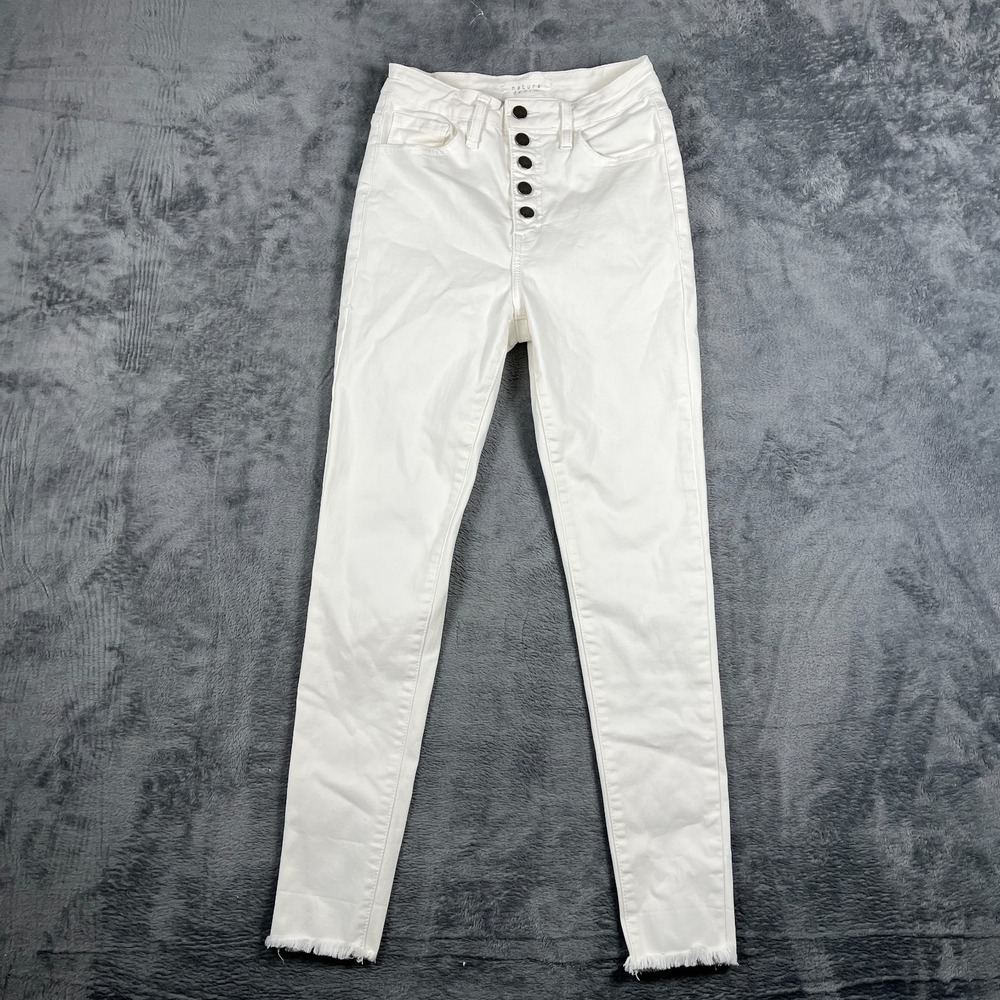 Nature Denim Anne High Rise Ankle Skinny Jeans Womens 3/25 White Stretch Raw Hem